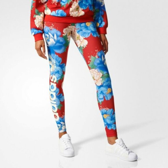 Adidas red floral leggings Clearance